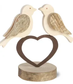 2 Oiseaux En Bois Sur Un Coeur, 9 Cm|Waldfabrik, photophore en bois et étoile sapin de Noël Discount