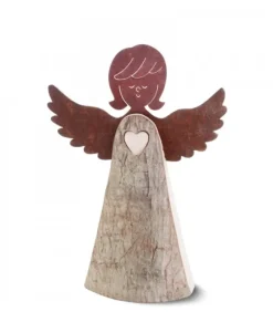 Ange En Bois Avec Coeur Et Ailes Metal, 15,5 Cm|Waldfabrik, photophore en bois et étoile sapin de Noël Outlet