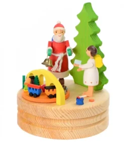 Boite A Musique En Bois, Père Noël Et Ange Blanc|Graupner, décoration de sapin de Noël, Déco Noël enfant New