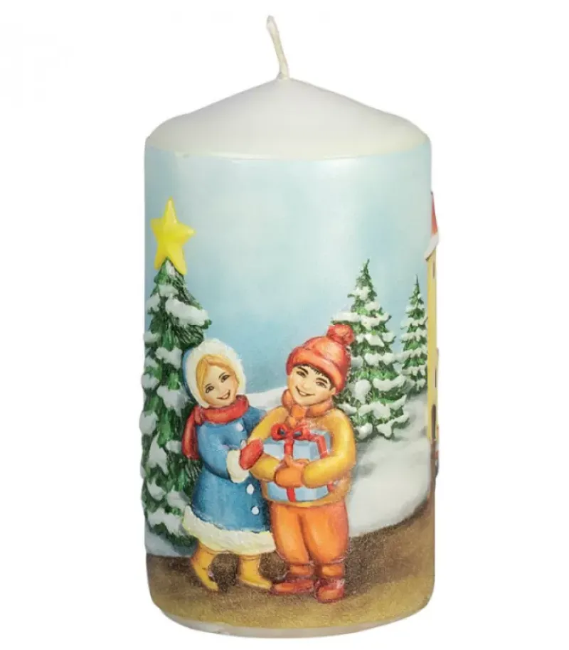 Bougie Décorative De Noël, Motif Vintage Enfant Et Village|Ewa Kerzen, bougies de Noël et bougies de l'Avent