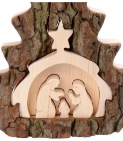 Crèche De Noël 16 Cm, Taillee Dans Une Ecorce De Bois En Forme De Sapin|Waldfabrik, photophore en bois et étoile sapin de Noël