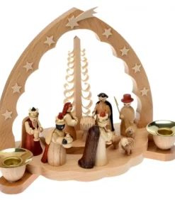 Crèche De Noël En Bois Avec Bougeoir 18 Cm|Richard Glasser, Pyramides de Noël allemandes Outlet
