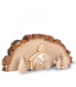 Crèche De Noël En Bois Cisele Dans Un Rondin De Bois, 30 Cm|Waldfabrik, photophore en bois et étoile sapin de Noël Outlet