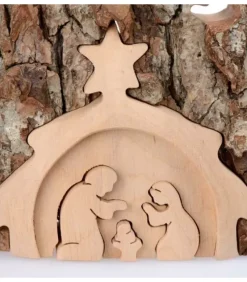 Crèche De Noël Taillee Dans Une Ecorce De Bois, Motif Etable, 20 Cm|Waldfabrik, photophore en bois et étoile sapin de Noël Best
