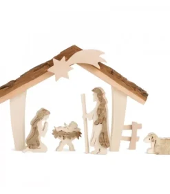 Etable De Bethleem Avec Figurines En Ecorce, 12,5 Cm|Waldfabrik, photophore en bois et étoile sapin de Noël