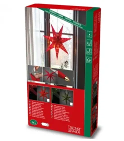 Etoile Lumineuse 7 Branches En Papier Velours Rouge A Suspendre, 60 Cm|Konstsmide, guirlandes lumineuses de Noël Clearance