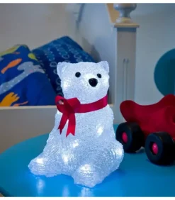 Ours Lumineux A Led En Acrylique Avec Ruban Rouge, 18 Cm|Konstsmide, guirlandes lumineuses de Noël Best